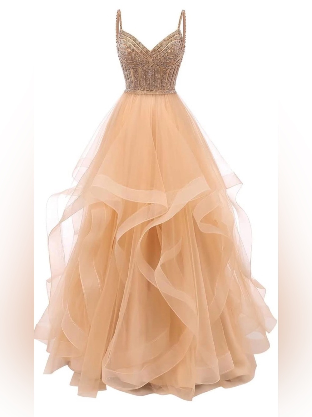 Elegant Champagne Ball Gown Dress with Embellished Bodice